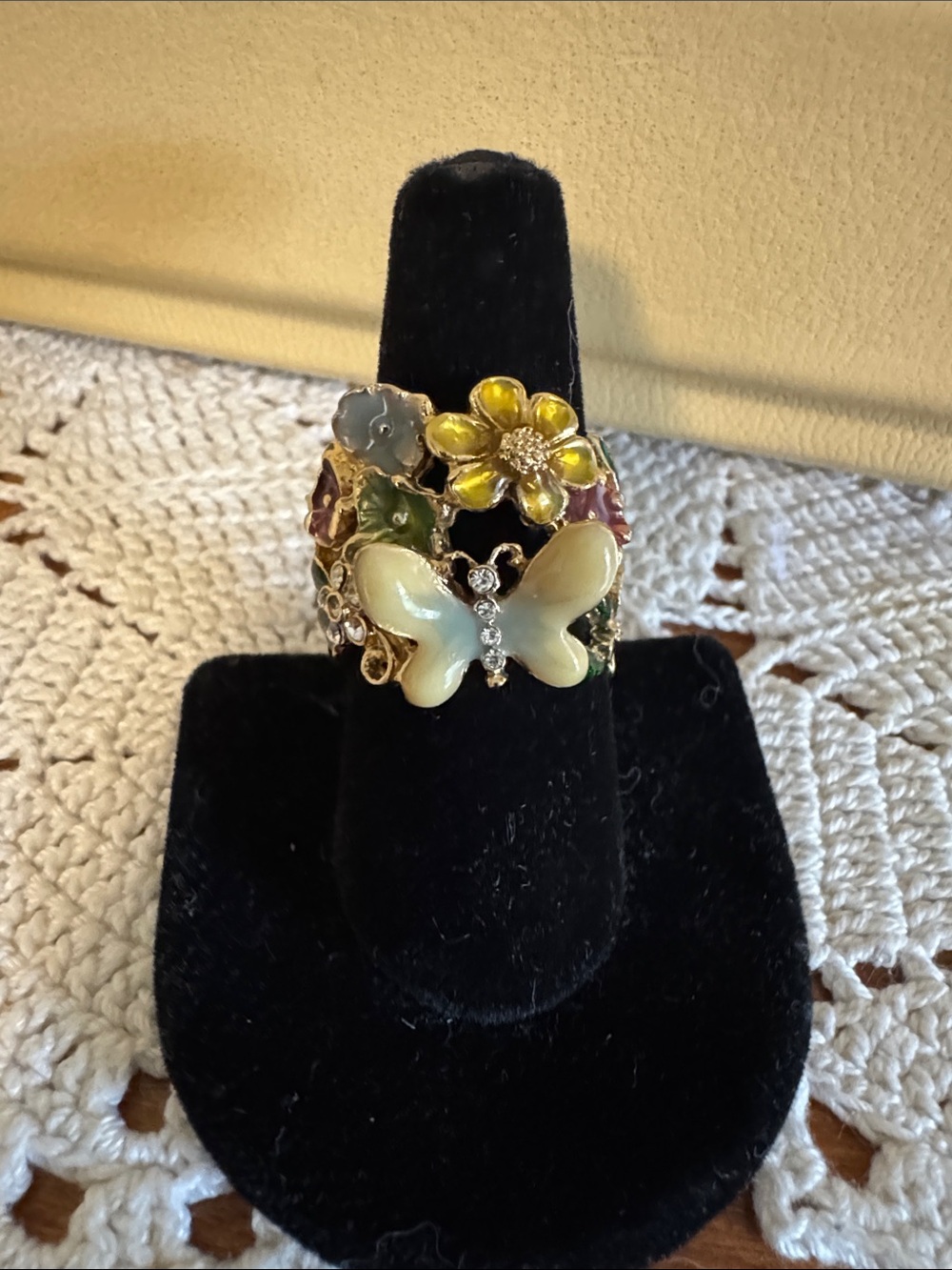 Floral Butterfly Enamel Statement Ring in Multicolor